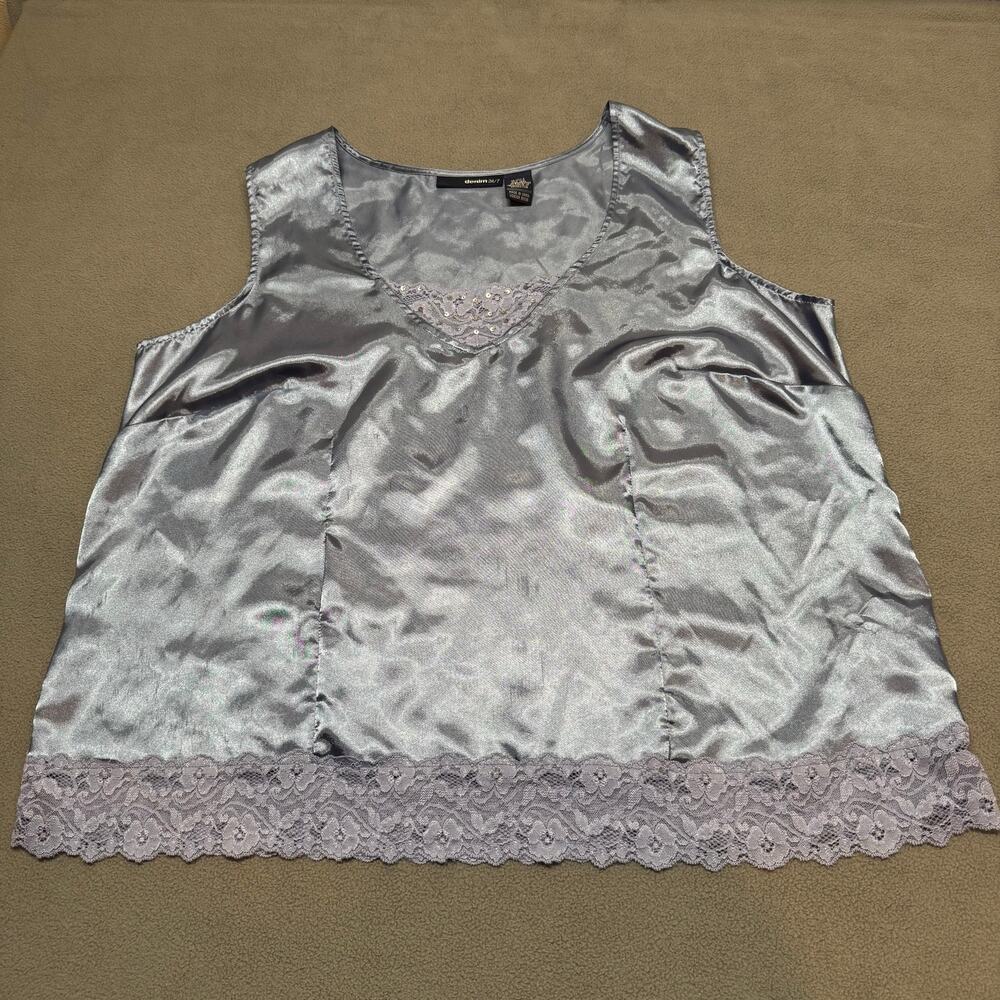 Vtg Y2K 00s Fairy Lace Trim Satin Coquette Cami Tank 18W Denim 24/7 Blue Purple
